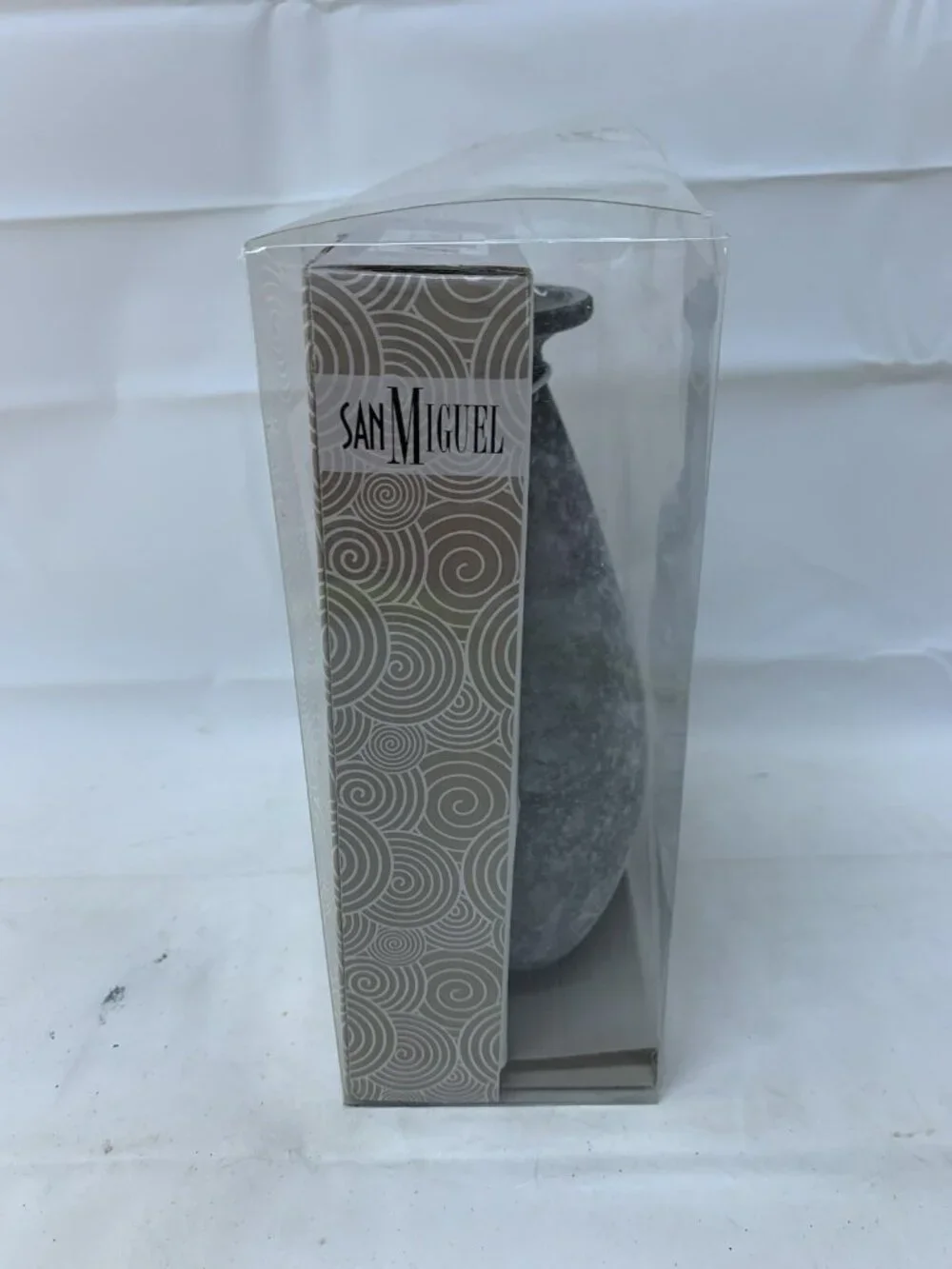 NIB San Miguel Frosted Gray Glass Vase Reed Diffuser Silver Medallion Charm